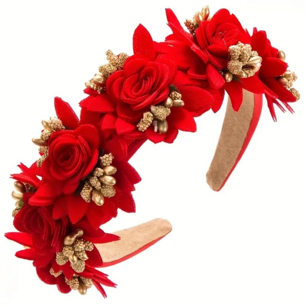 Red Rose & Gold Foliage Headband